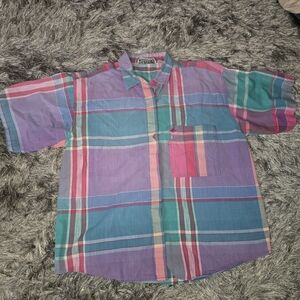 Vintage 80s/90s Rainbow Madras Plaid Shirt Medium
